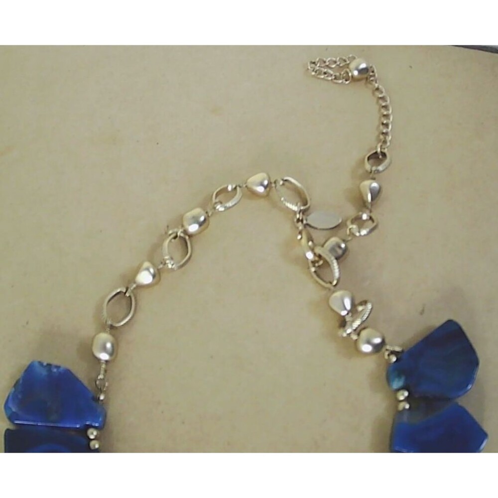 Chico's statement blue agate bib stone jewelry brass coated necklace - Picture 3 of 6